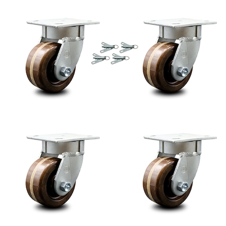 Service Caster 4 Inch Kingpinless High Temp Phenolic Wheel Swivel Caster Set with Swivel Locks SCC-KP30S420-PHRHT-BSL-4